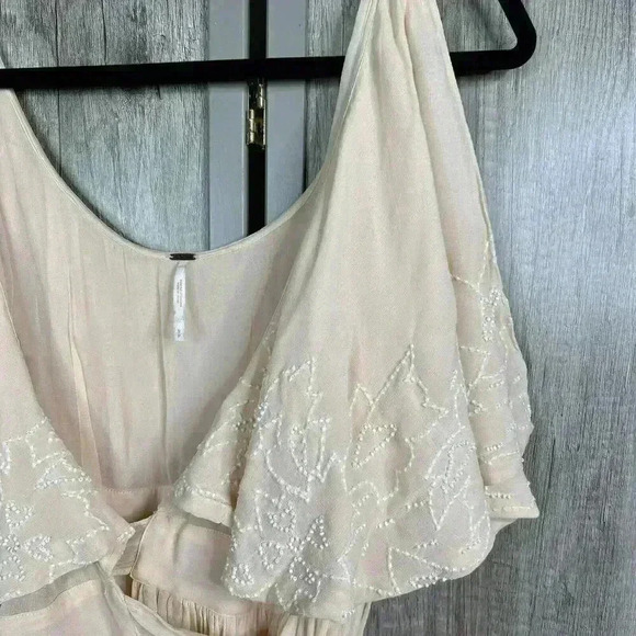 Free People Dress Small Petite Embroidered Beaded Wrap Mini Peach Sylvia Sz S P - Picture 9 of 15